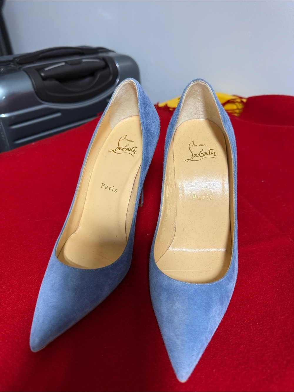 Christian Louboutin Powder Blue Suede Pointed-Toe Pumps